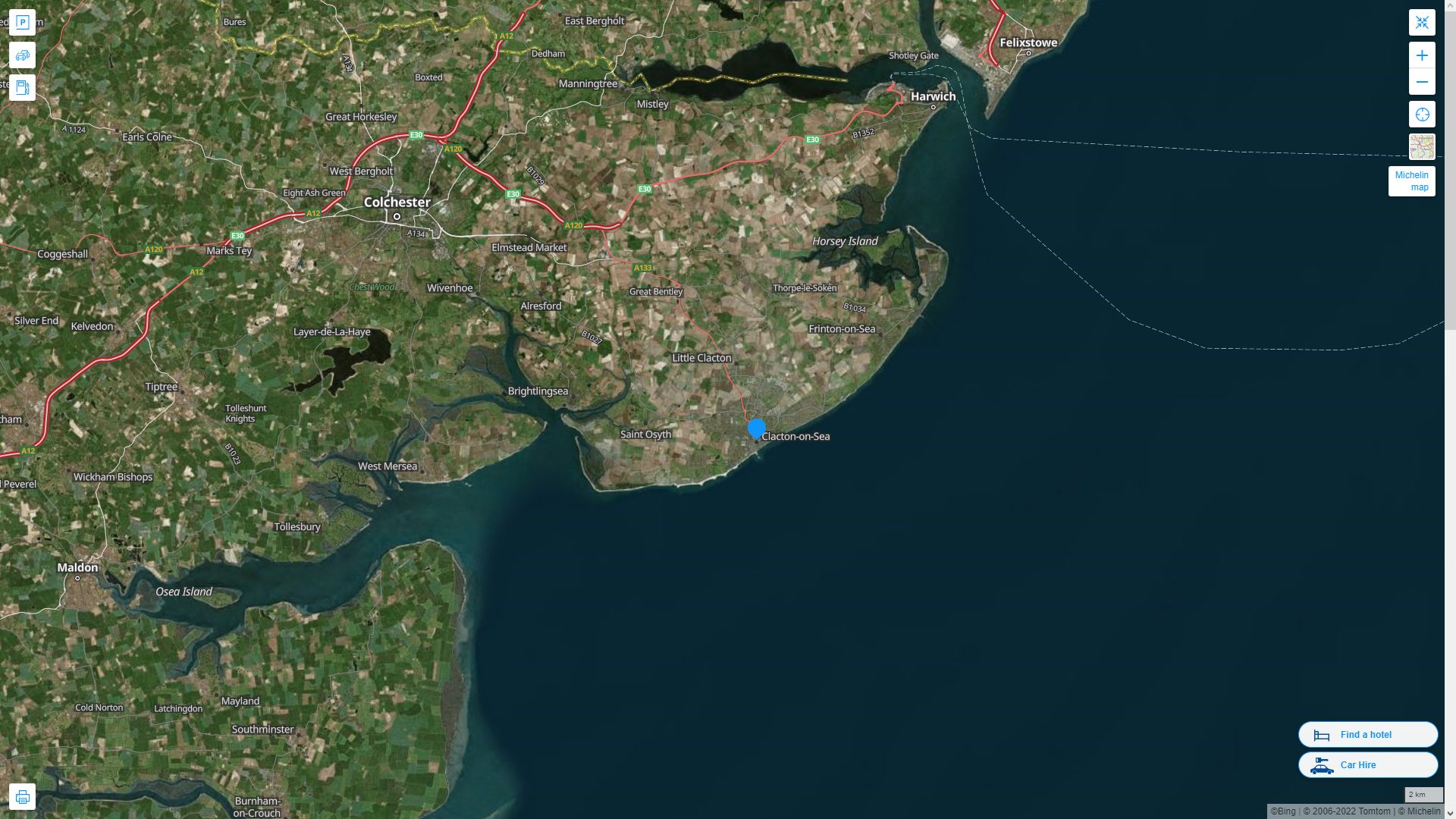 Clacton on Sea Highway and Road Map with Satellite View